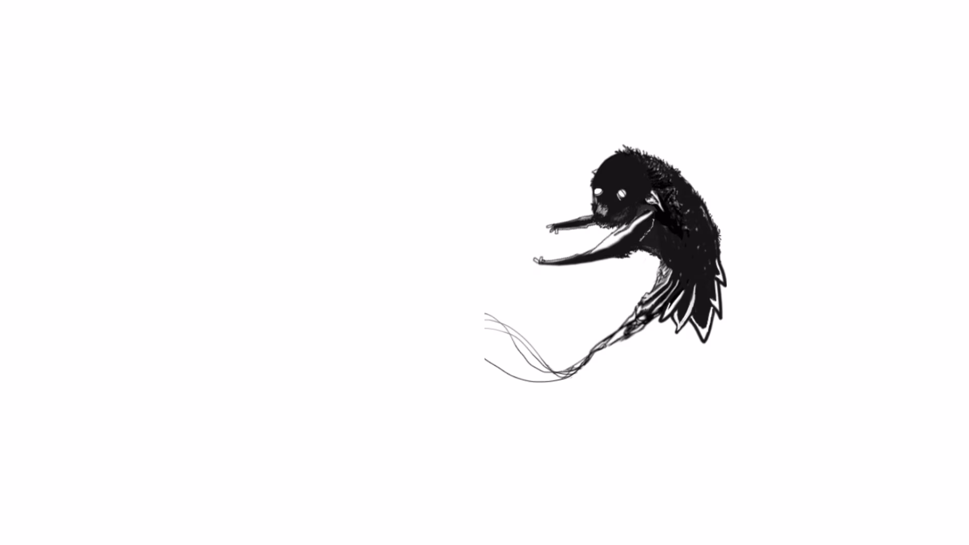 Black and white Elephone drawing featuring a creature from his universe